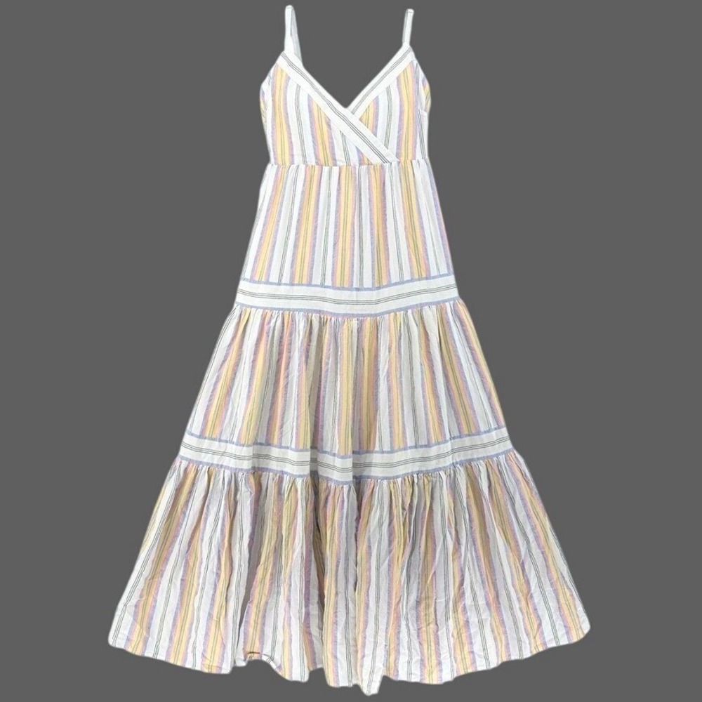 Sullivan Striped Tiered Maxi Dress Multi Color Cotton SZ S Rainbow Summer‎ Boho